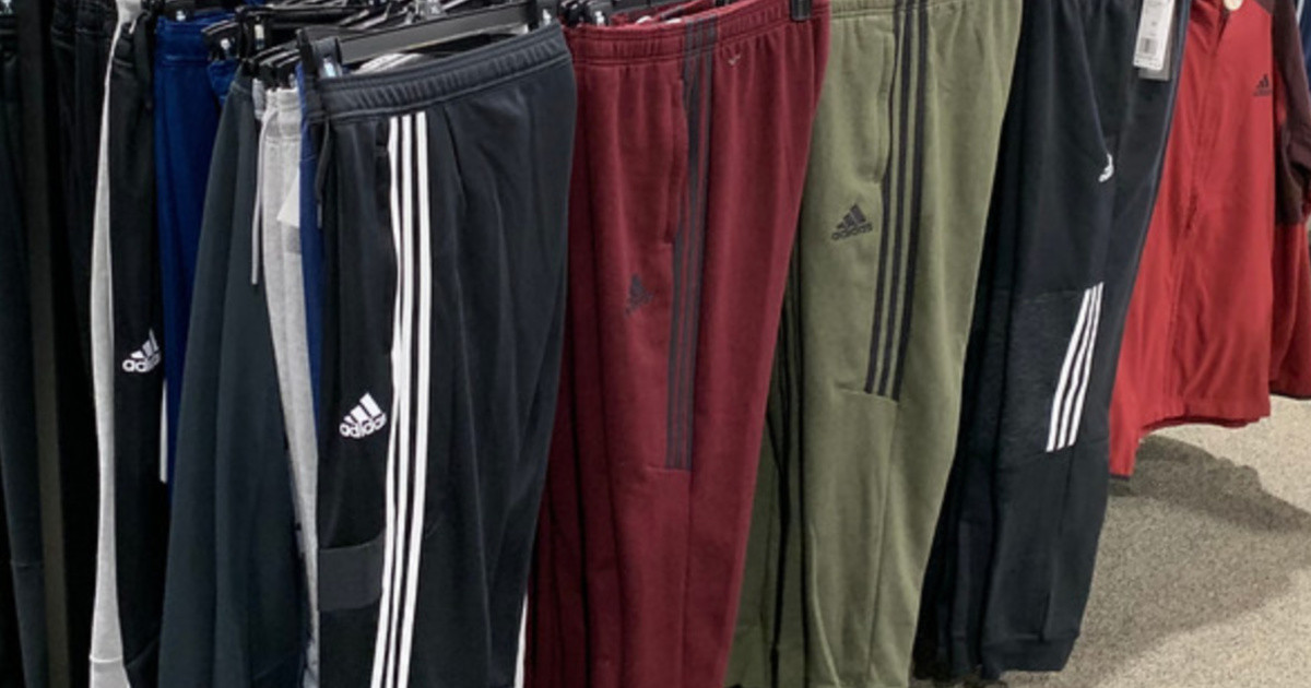 adidas pants hanging in-store